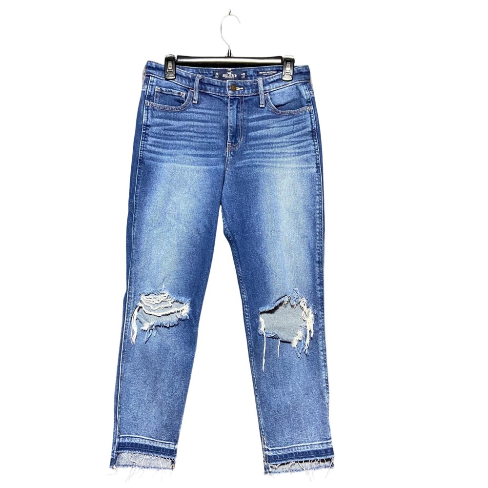 Hollister HR Slim Straight Vintage Stretch Distressed Raw Hem Jeans 7R W28 L26